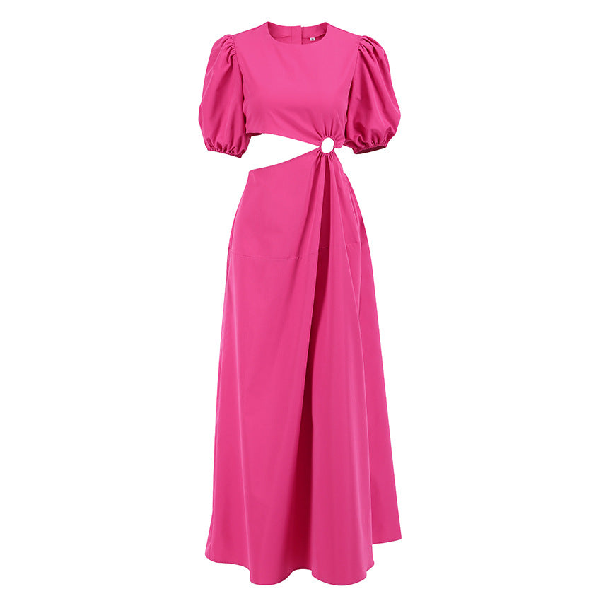 Asymmetric Vacation Puff Sleeve Dress