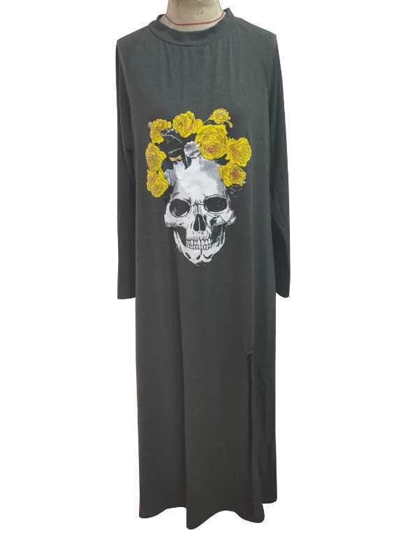Skull Print Slim Fit Maxi Dress