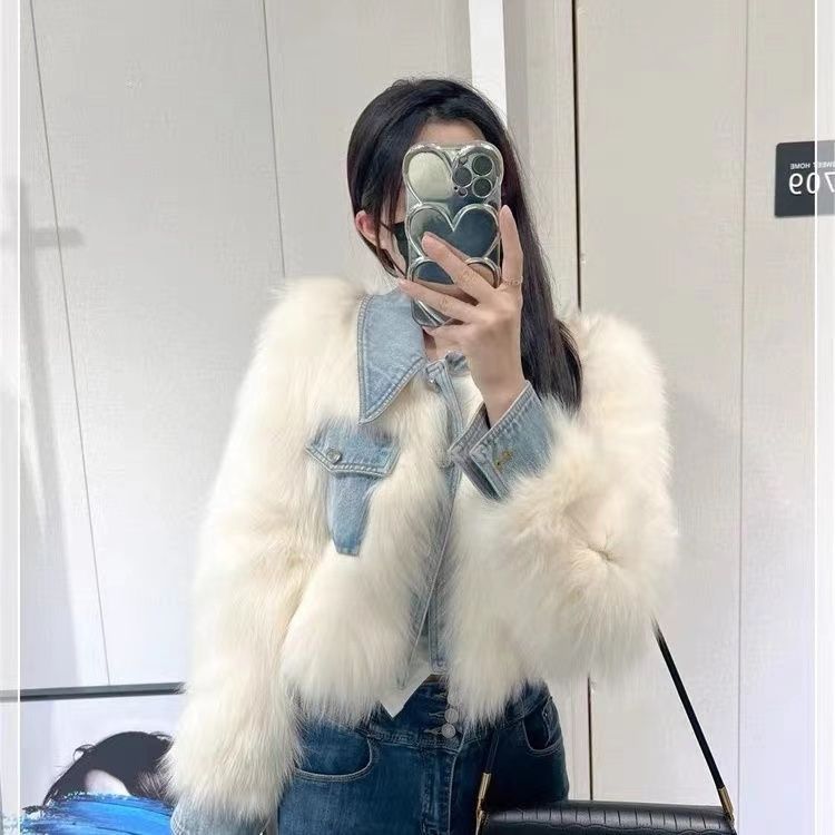 Denim Patchwork Faux Fur Jacket