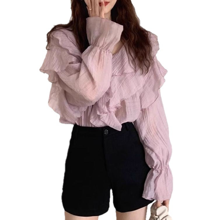 Irregular Chiffon Long-Sleeve Shirt