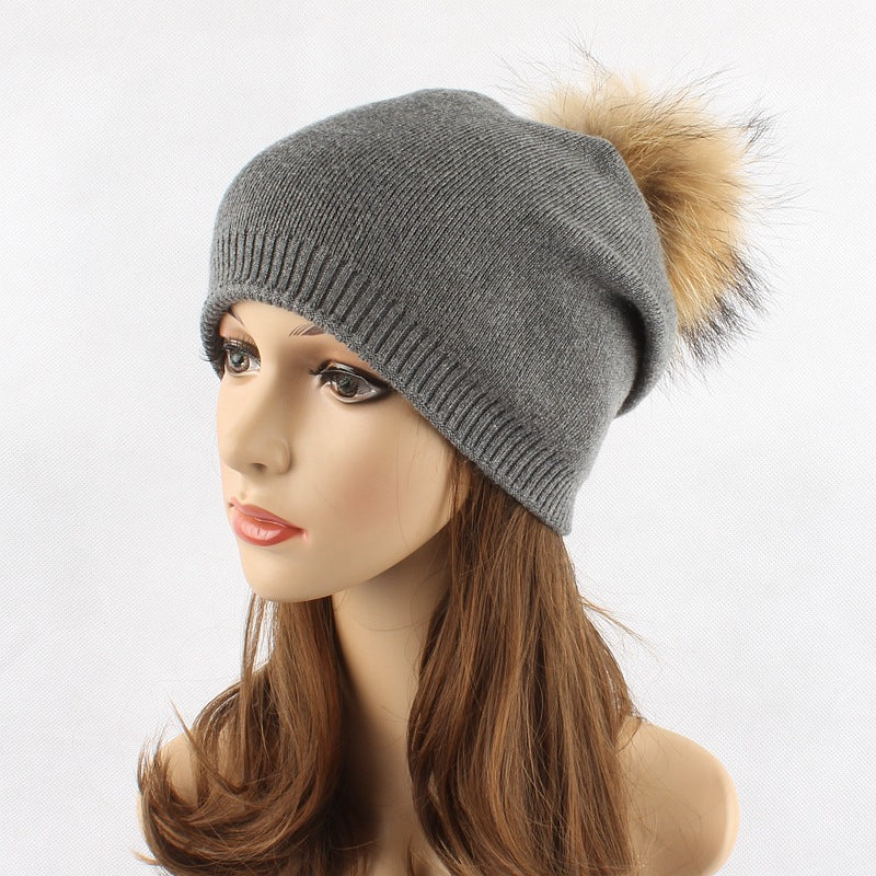 Fur Pom Pom Beanie Hat