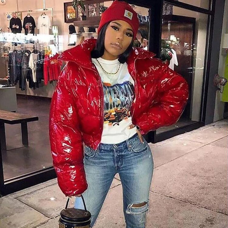 Midnight Rebel Faux Leather Puffer Jacket