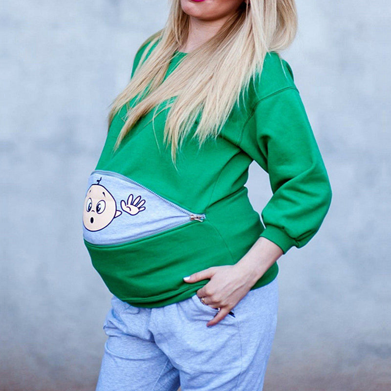 Plus Size Maternity Cartoon Graphic Long Sleeve Tee