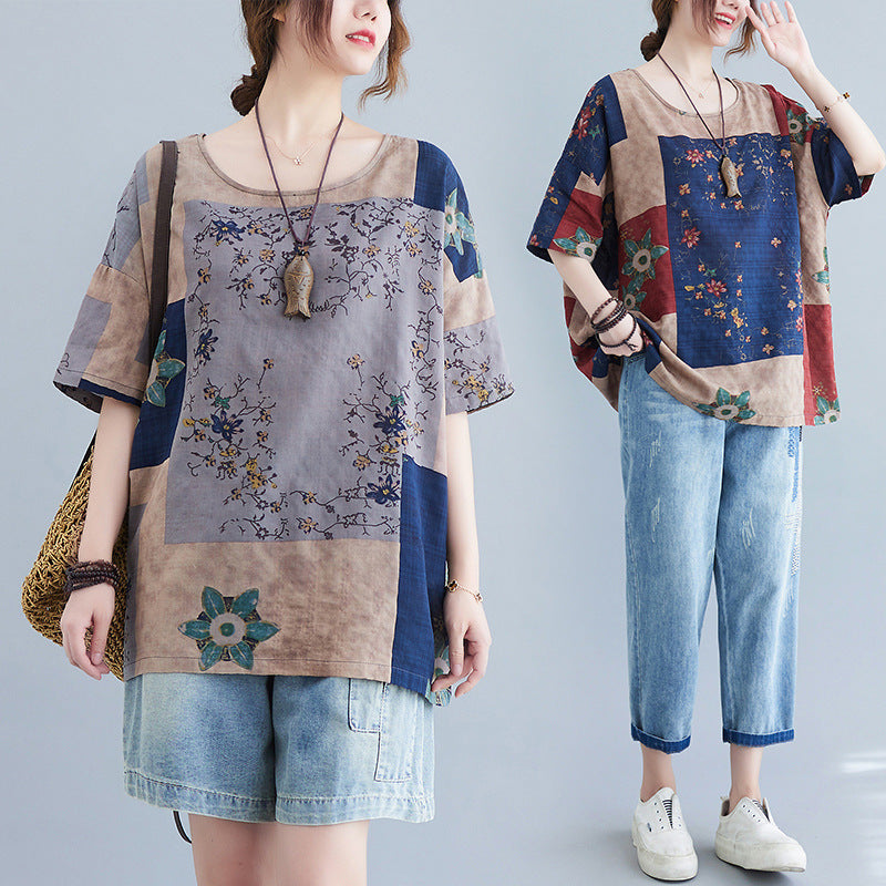 Ethnic Print Loose Short Sleeve T-Shirt