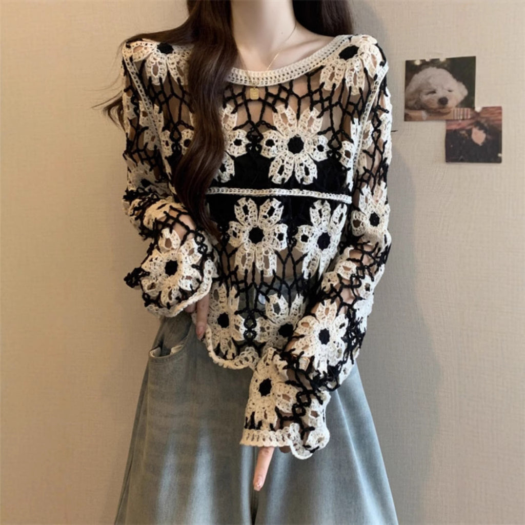 French Style Crocheted Hollow Sweater