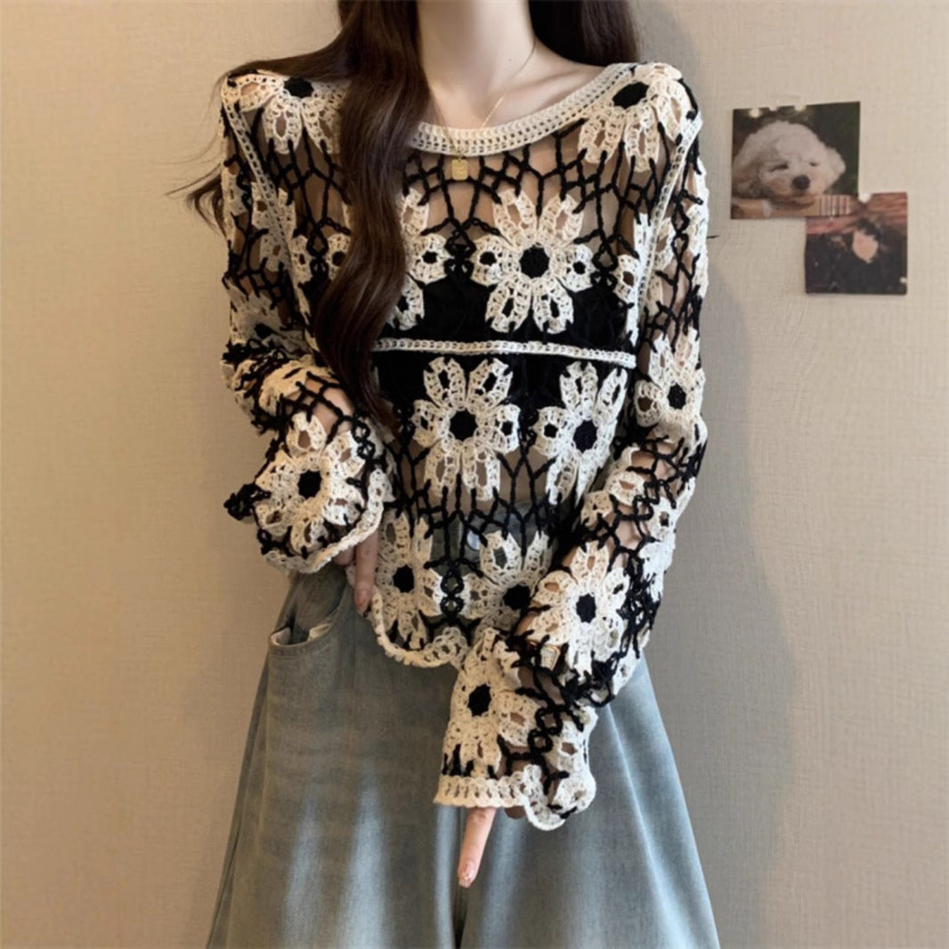French Style Crocheted Hollow Sweater