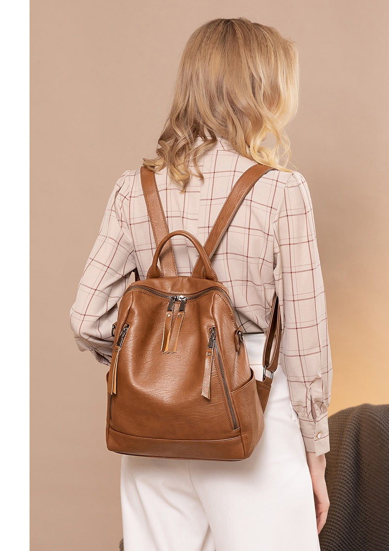 Minimalist Leather Versatile Backpack