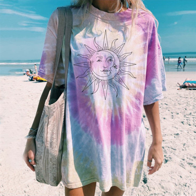 Boho Sun Tie-Dye Oversized T-Shirt Dress