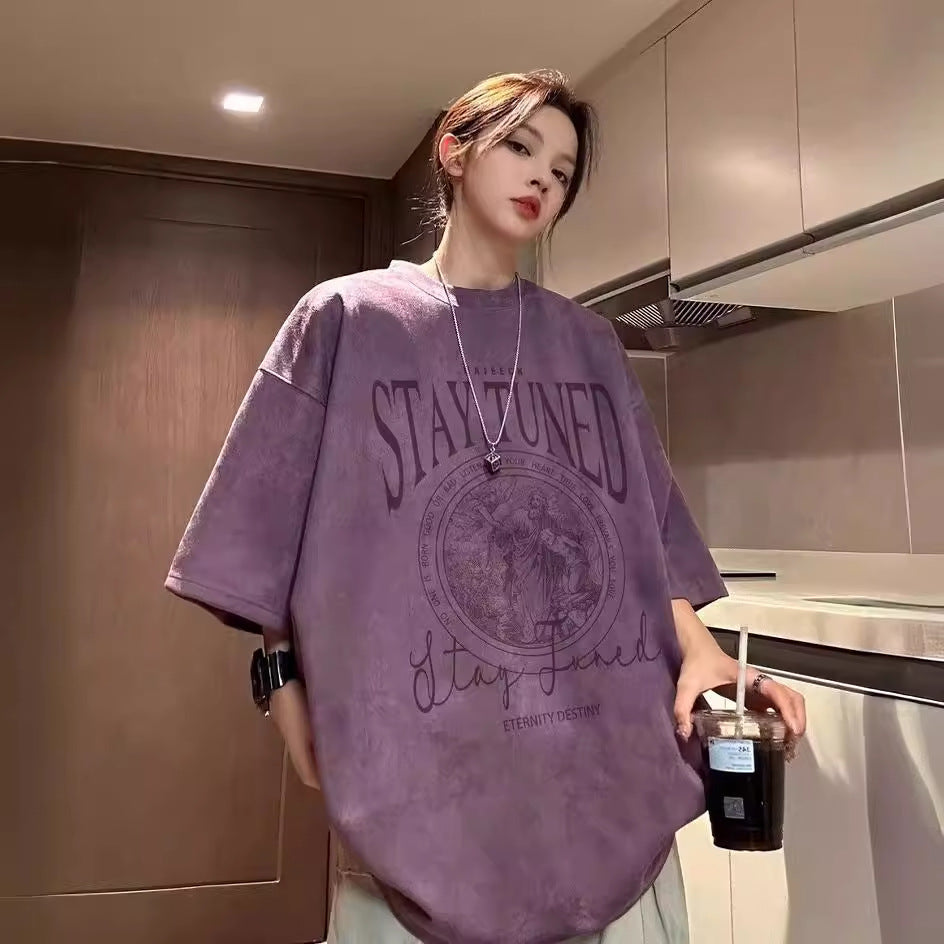 Suede Velvet Short-Sleeve Summer T-Shirt