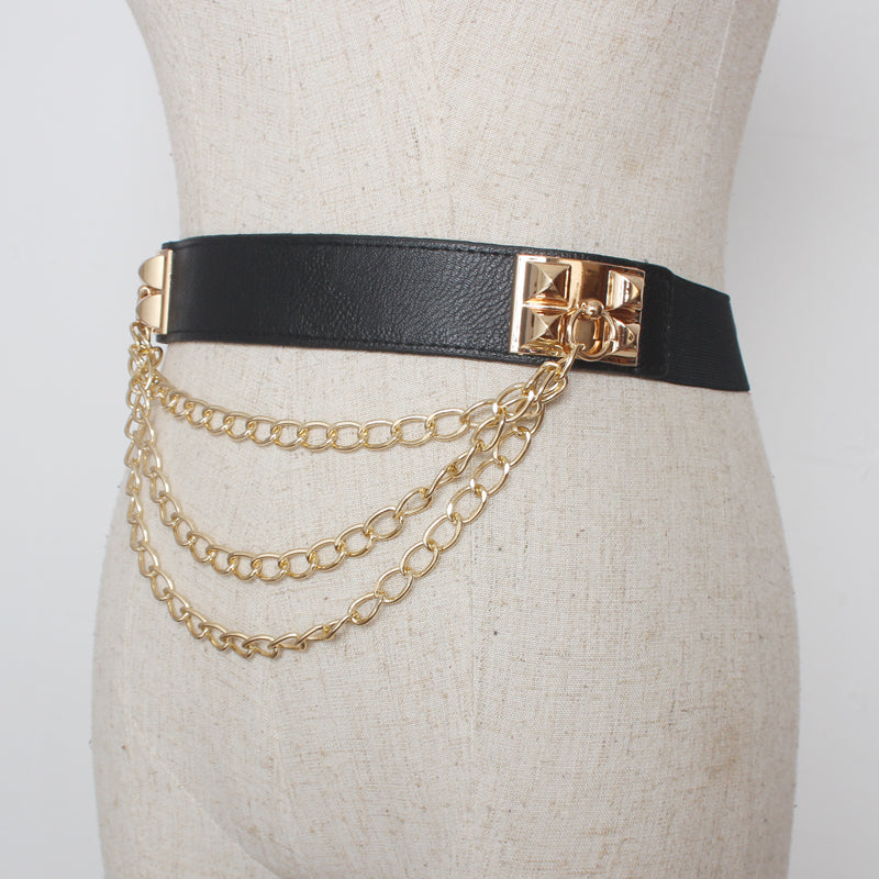 Black Multi-Layer Iron Chain Belt