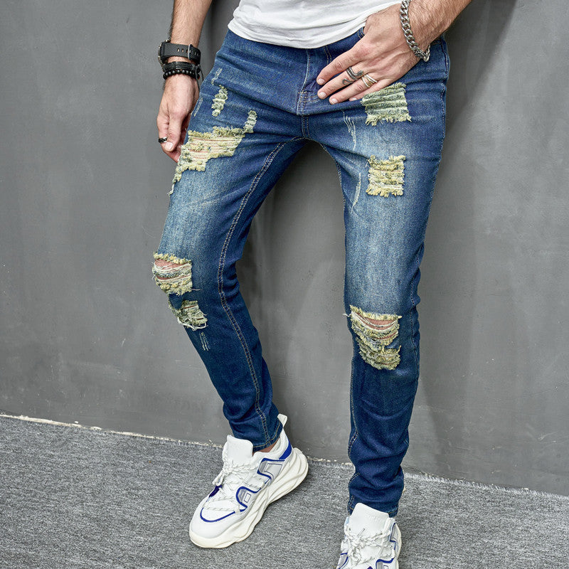 Distressed Slim Fit Elastic Jeans