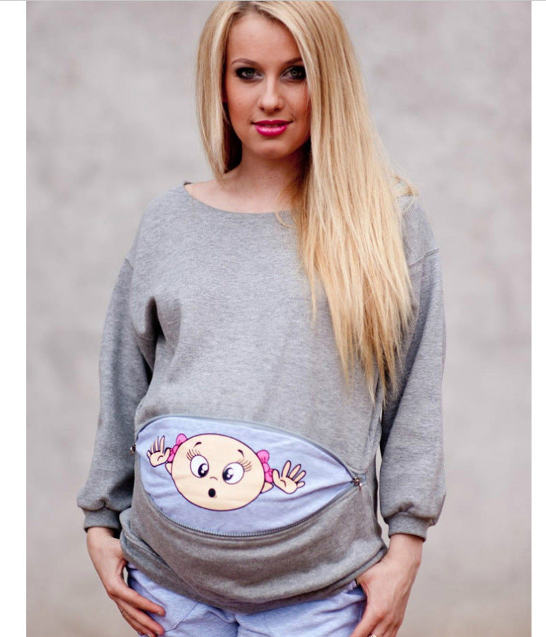 Plus Size Maternity Cartoon Graphic Long Sleeve Tee