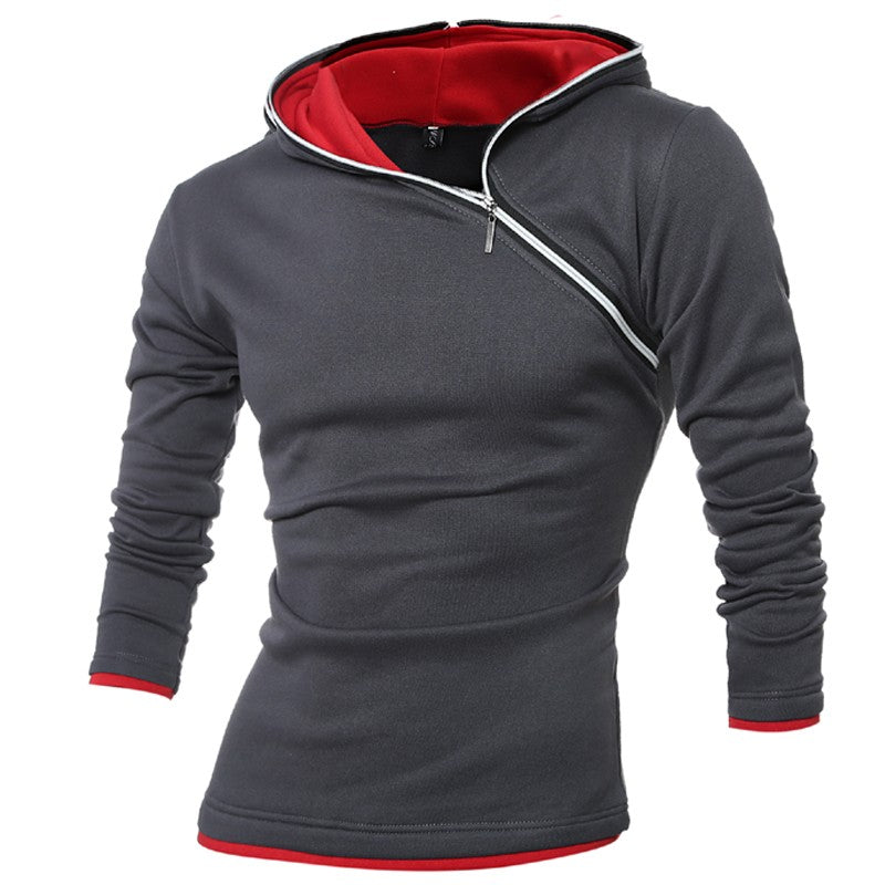 Contrast Panel Oblique Zip Sweatshirt