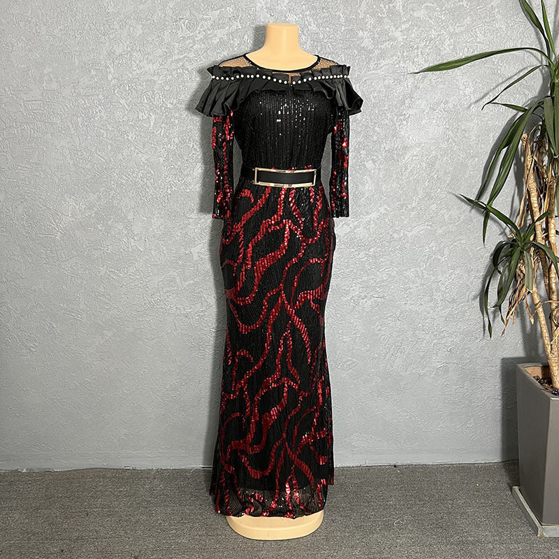 Sequined Embroidered Fishtail Maxi Dress