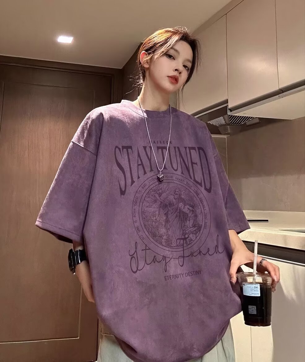 Suede Velvet Short-Sleeve Summer T-Shirt