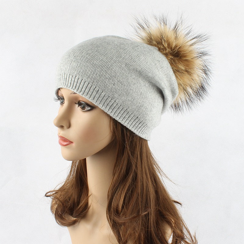 Fur Pom Pom Beanie Hat