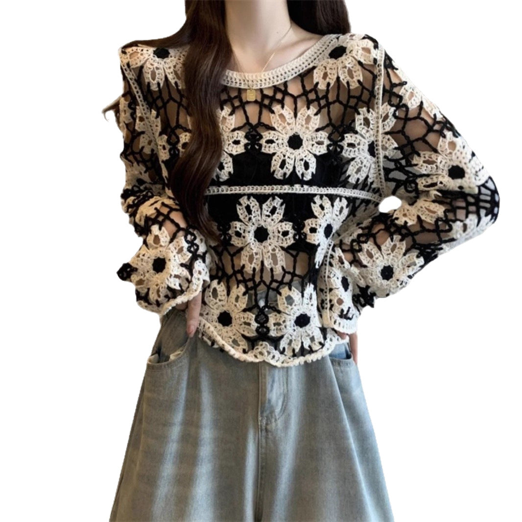 French Style Crocheted Hollow Sweater
