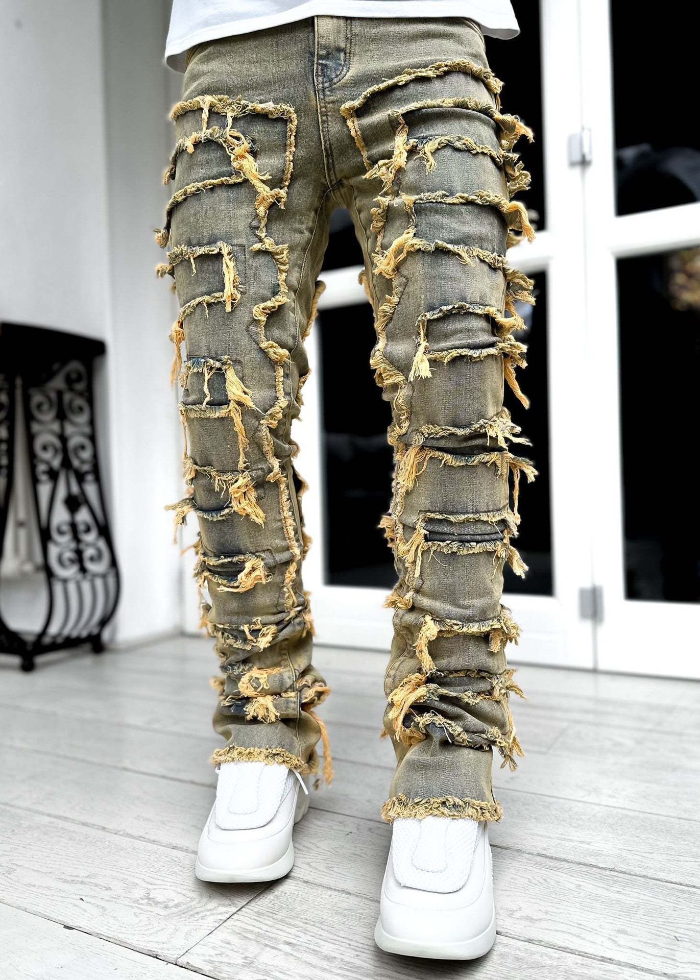 Ripped Fringed Stacked Jeans