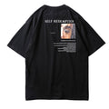 Back view of the black Self-Redemption T-shirt with eye artwork and text
