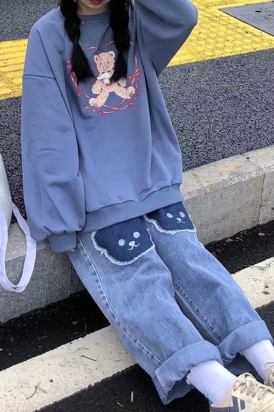 Retro Bear Patchwork Jeans