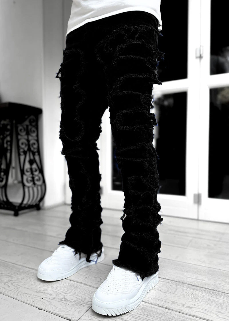 Ripped Fringed Stacked Jeans
