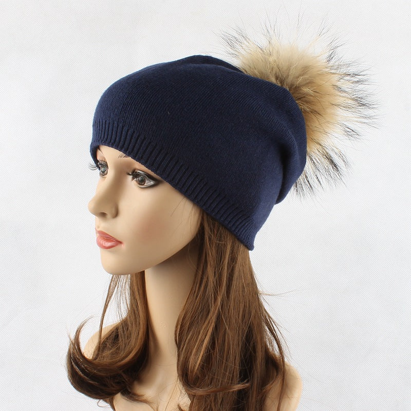 Fur Pom Pom Beanie Hat