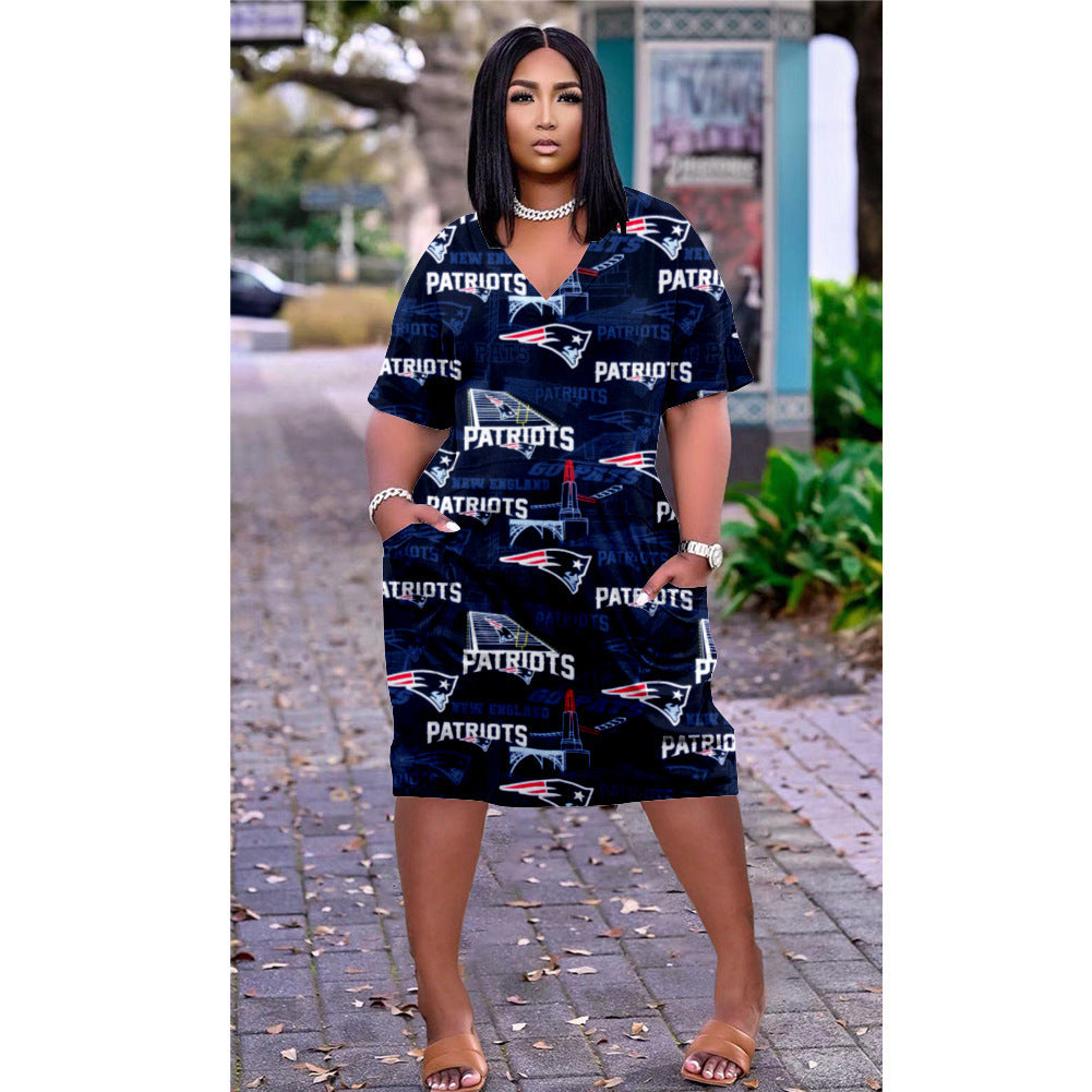 Loose Fit Digital Print Short Sleeve Street Style Dress