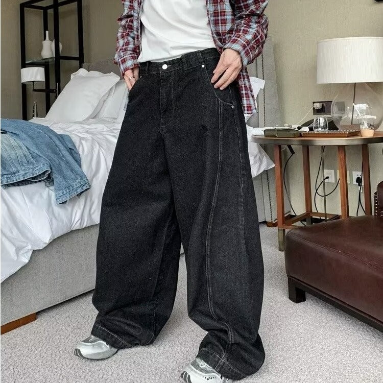 Washed Distressed Wide Leg Jeans