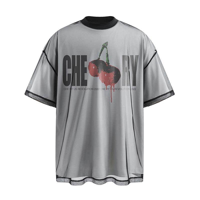 American Streetwear Cherry Letter Print T-Shirt