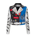 Graffiti Print Leather Jacke