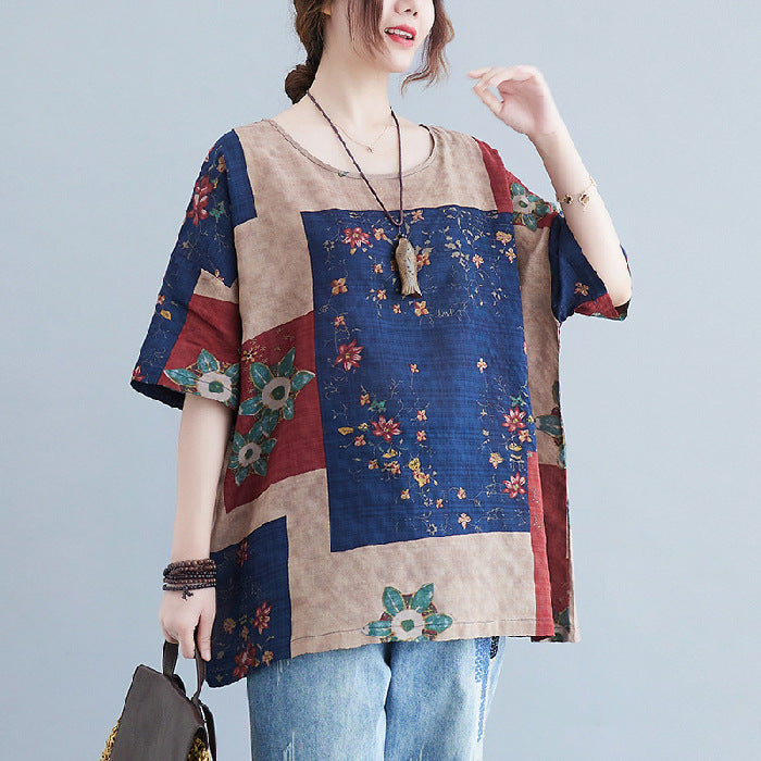 Ethnic Print Loose Short Sleeve T-Shirt