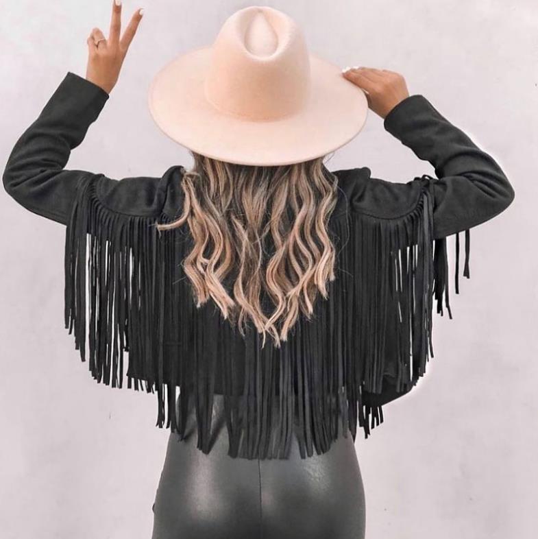 Western Muse Faux Suede Fringe Biker Jacket