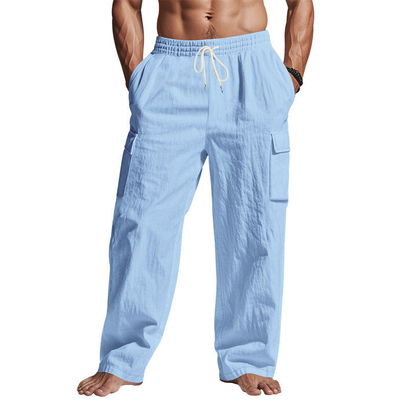 Workwear Multi-Pocket Straight Linen Pants