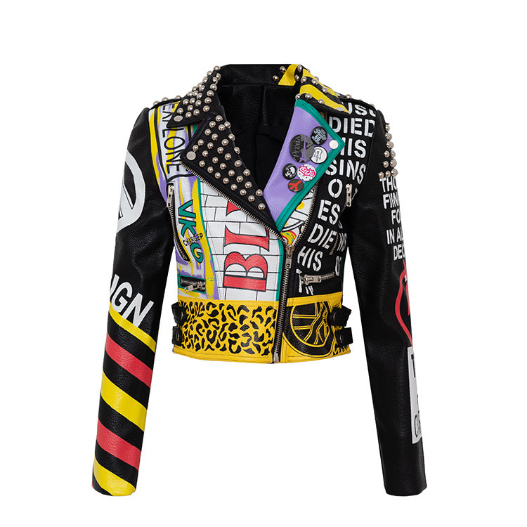 Cropped Leather Print Jacket