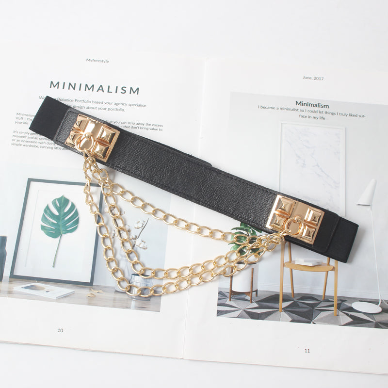 Black Multi-Layer Iron Chain Belt