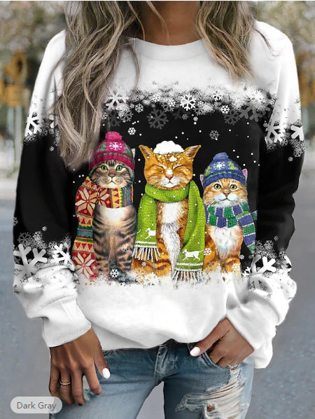 Christmas Snowman & Cat Long Sleeve T-Shirt