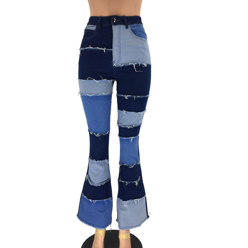 High-Waist Patchwork Flare Jeans