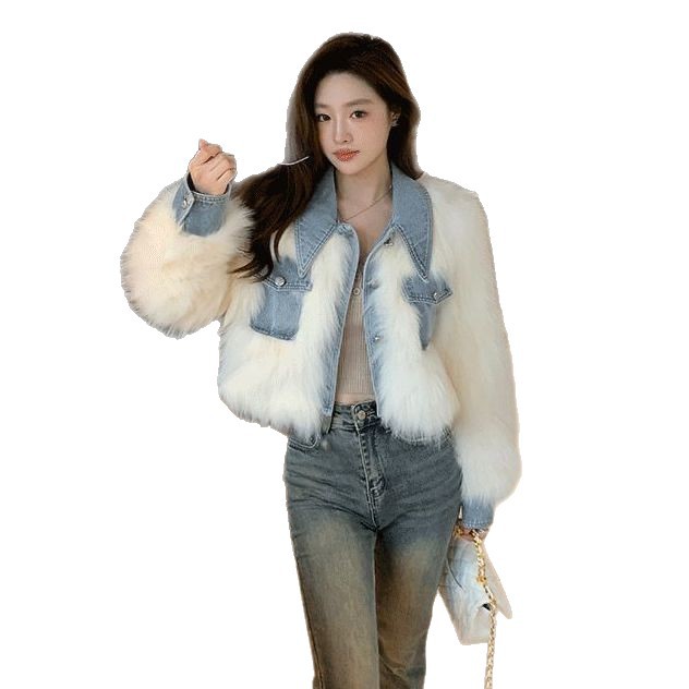Denim Patchwork Faux Fur Jacket