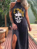Skull Print Slim Fit Maxi Dress