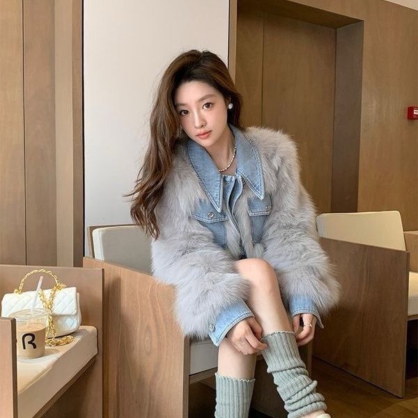 Denim Patchwork Faux Fur Jacket