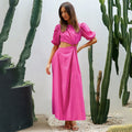 Asymmetric Vacation Puff Sleeve Dress