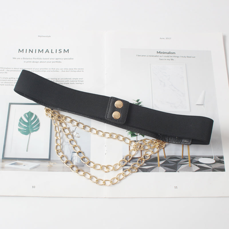 Black Multi-Layer Iron Chain Belt