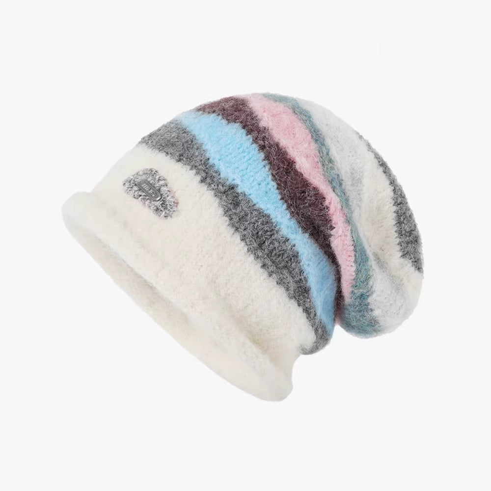 Retro Striped Color-Block Knit Beanie
