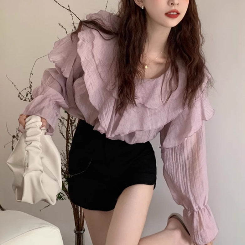 Irregular Chiffon Long-Sleeve Shirt