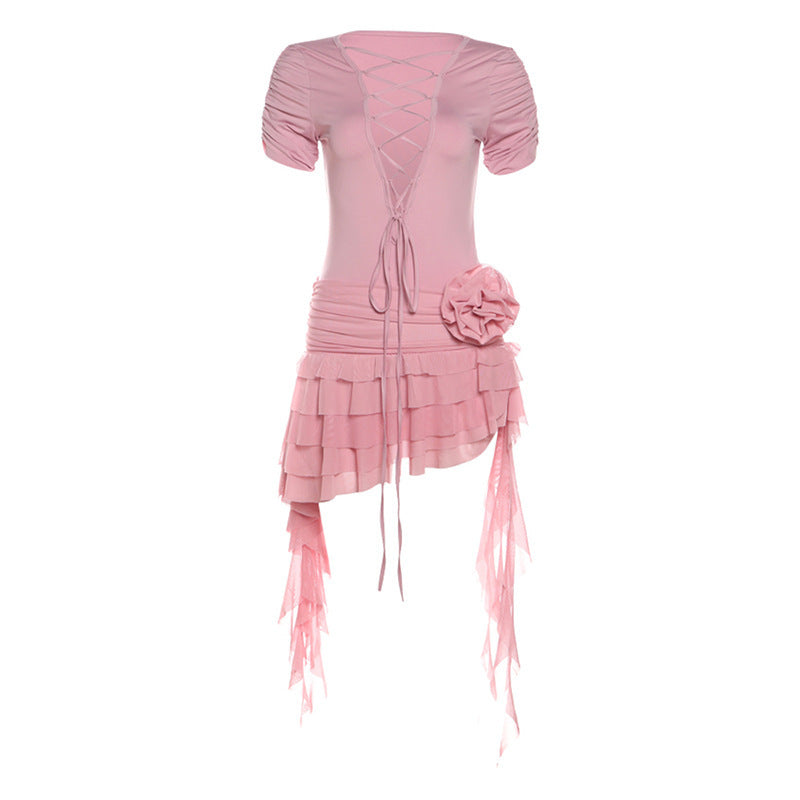 Scarlet Siren™ Deep V Lace-Up Dress
