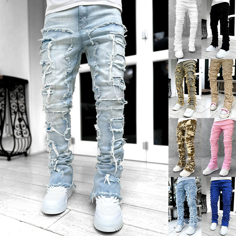 Ripped Fringed Stacked Jeans