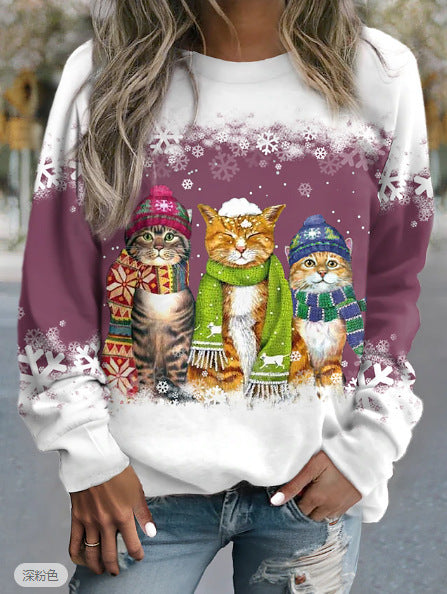 Christmas Snowman & Cat Long Sleeve T-Shirt