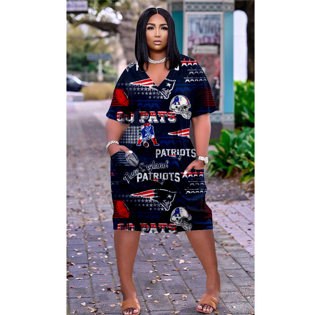 Loose Fit Digital Print Short Sleeve Street Style Dress