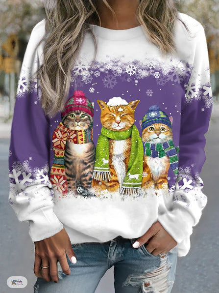 Christmas Snowman & Cat Long Sleeve T-Shirt
