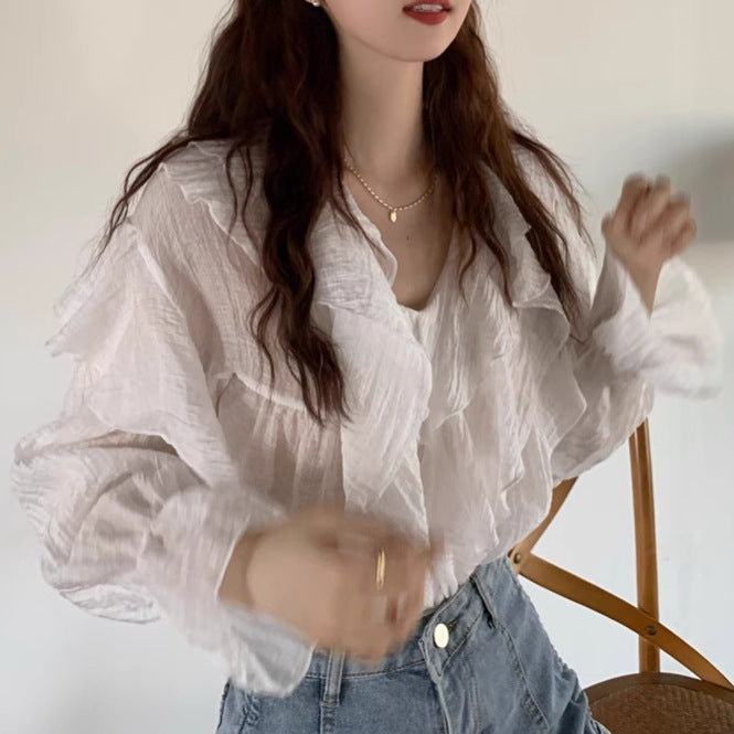 Irregular Chiffon Long-Sleeve Shirt